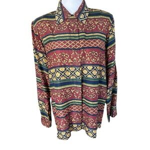 Stunt Vintage Silk Blouse Baroque Inspired Print 80s/90s Luxury Sz L Petite